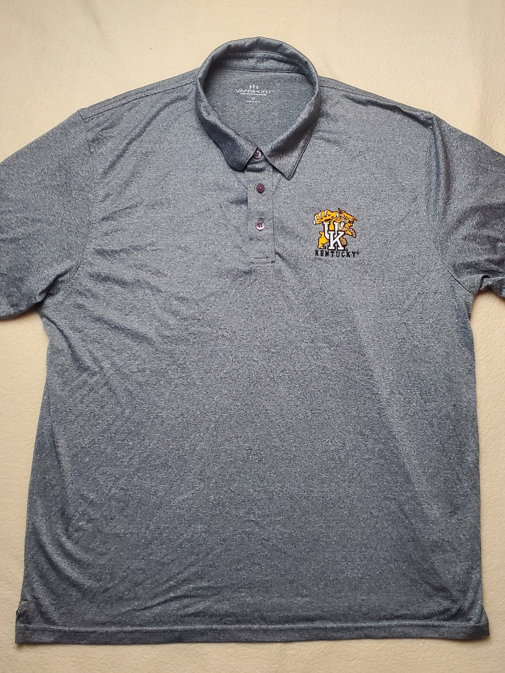 VanSport Kentucky Wildcats Polo Men's Large Gray Performance Golf Shirt